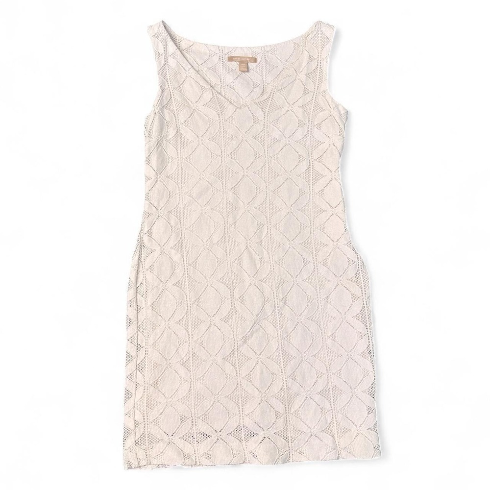 Banana Republic women's size 8P white dress crochet lace sleeveless sheath Y2K